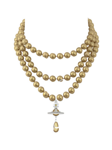 Vivienne Westwood Three Row Pearl Drop Choker Platinum / Crystal Bronze Pearl / Gold