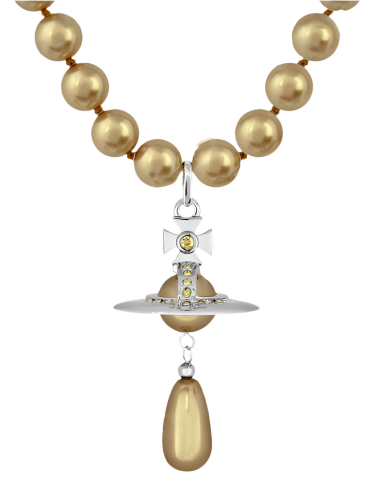 Vivienne Westwood Three Row Pearl Drop Choker Platinum / Crystal Bronze Pearl / Gold