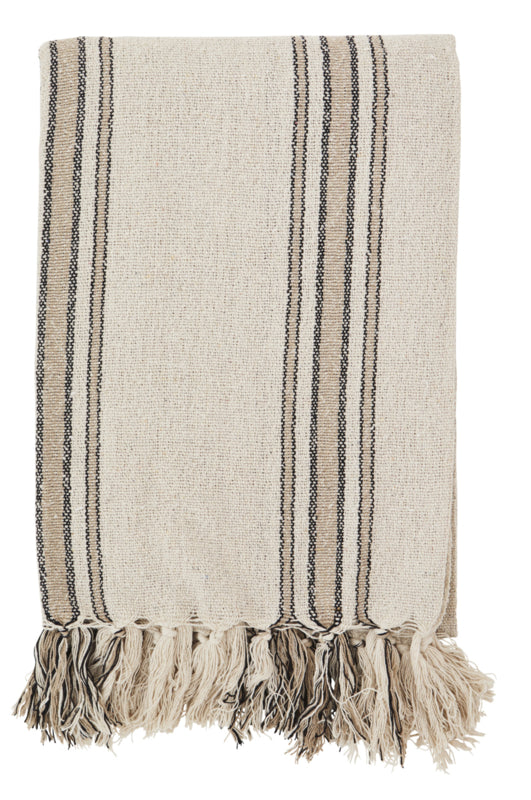 STRIPED WOVEN THROW W/ FRINGES