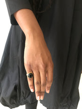 925 Silver - gold plated onyx ring