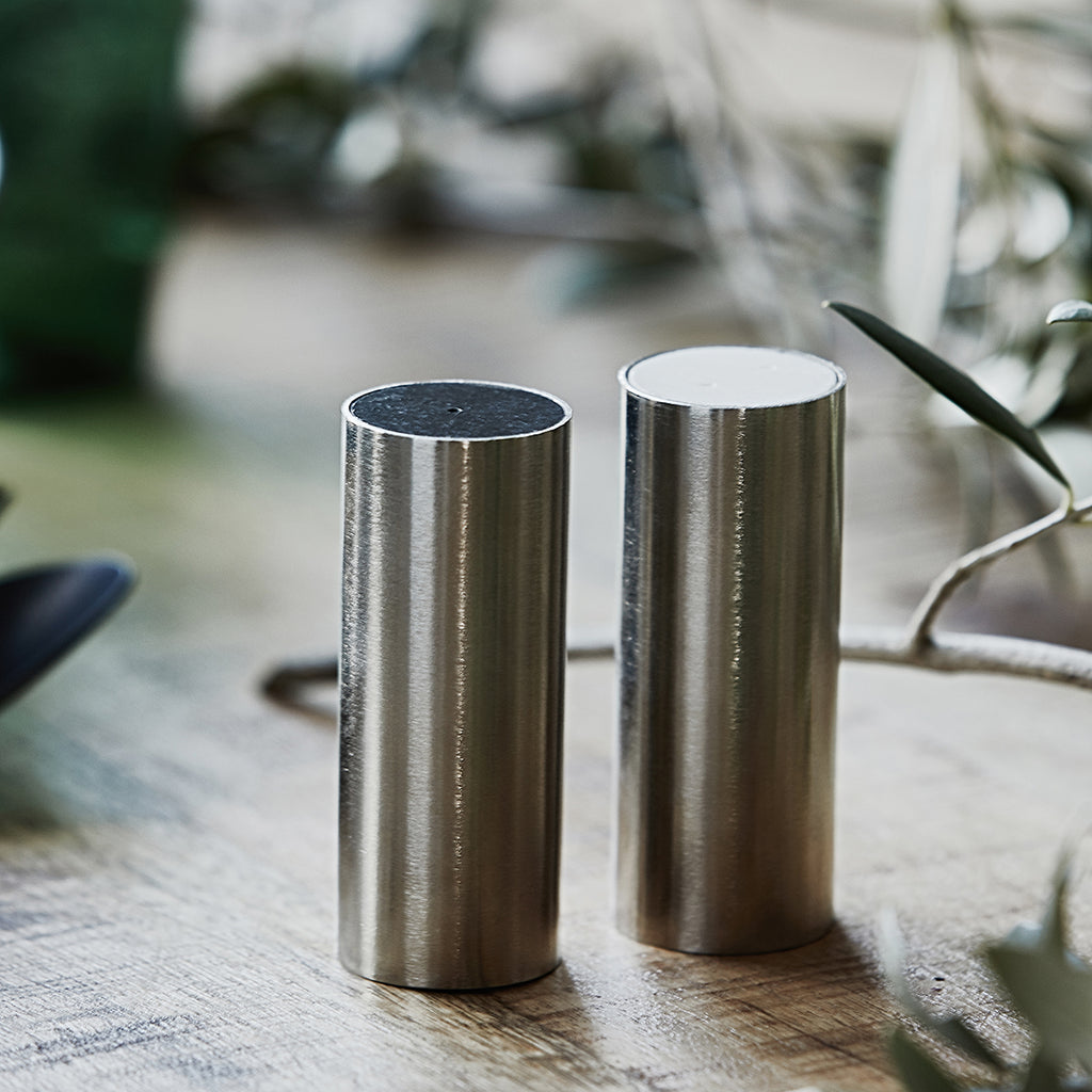 Salt and Pepper Set, Tall, Brushed Silver