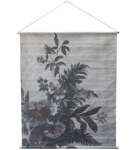 Canvas for hanging w. floral print H124/L145 cm