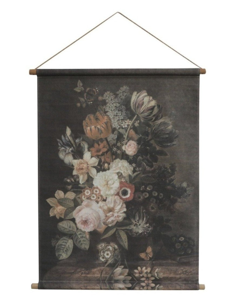 Canvas for hanging w. floral print Roses H97/L76 cm