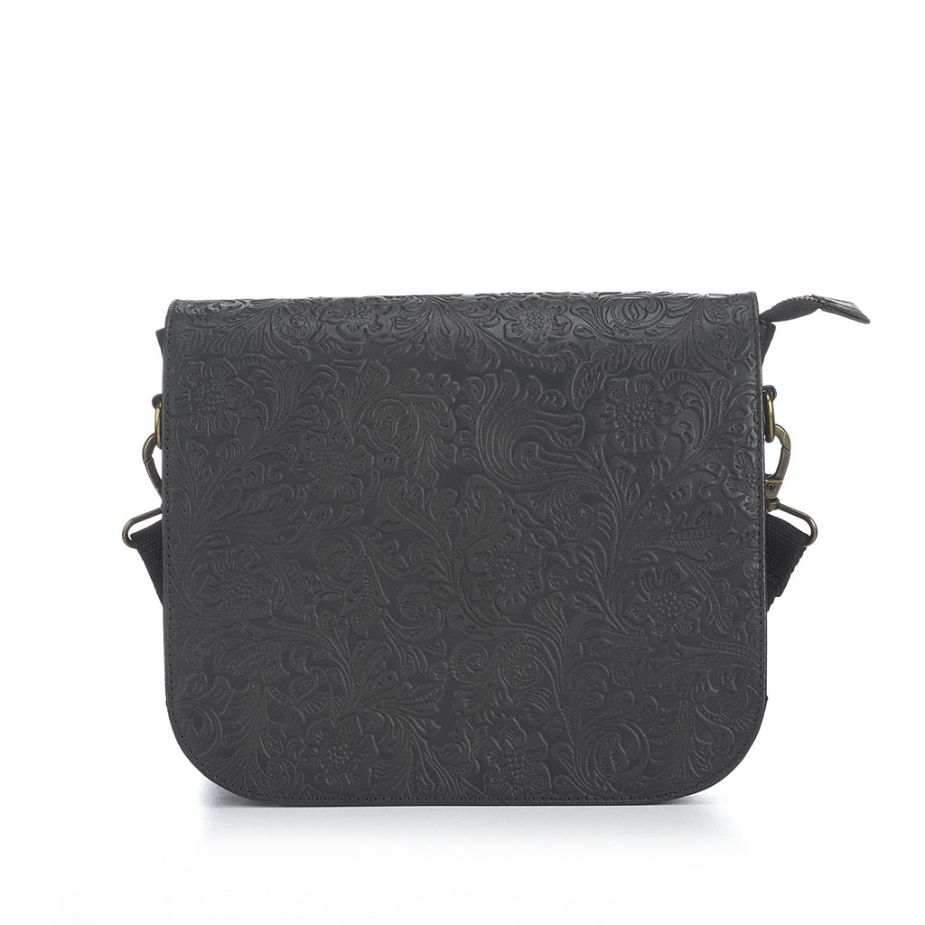 CollardManson Black Floral Ava Saddle Bag