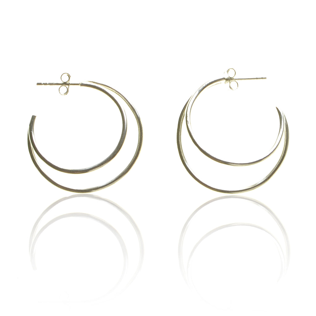 925 Silver Double Crescent Earrings