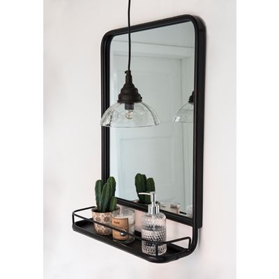 Wall mirror with mini shelf black