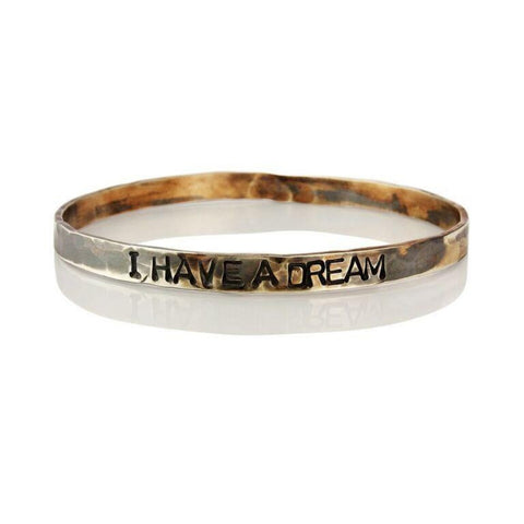 WDTS Sheffield Silver - Hand Hammered Bangle - I HAVE A DREAM - Mixed Finish