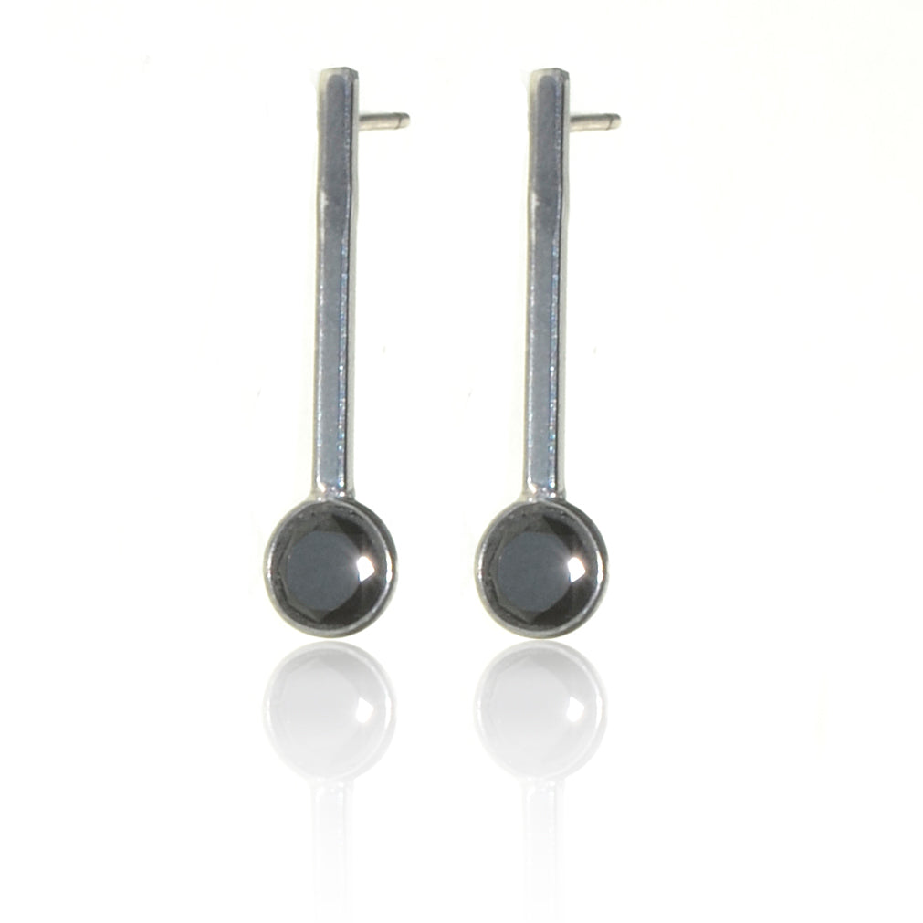 925 Oxidised Silver stud drop Onyx Earrings
