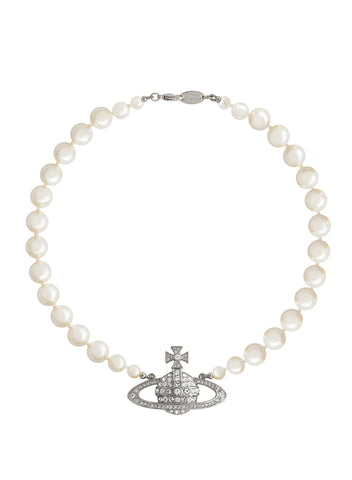 Vivienne Westwood One Row Pearl Bas Relief - Platinum / Cream / Crystal