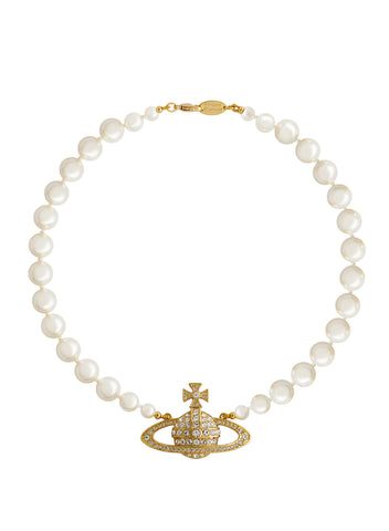 Vivienne Westwood One Row Pearl Bas Relief Choker - Gold/Cream