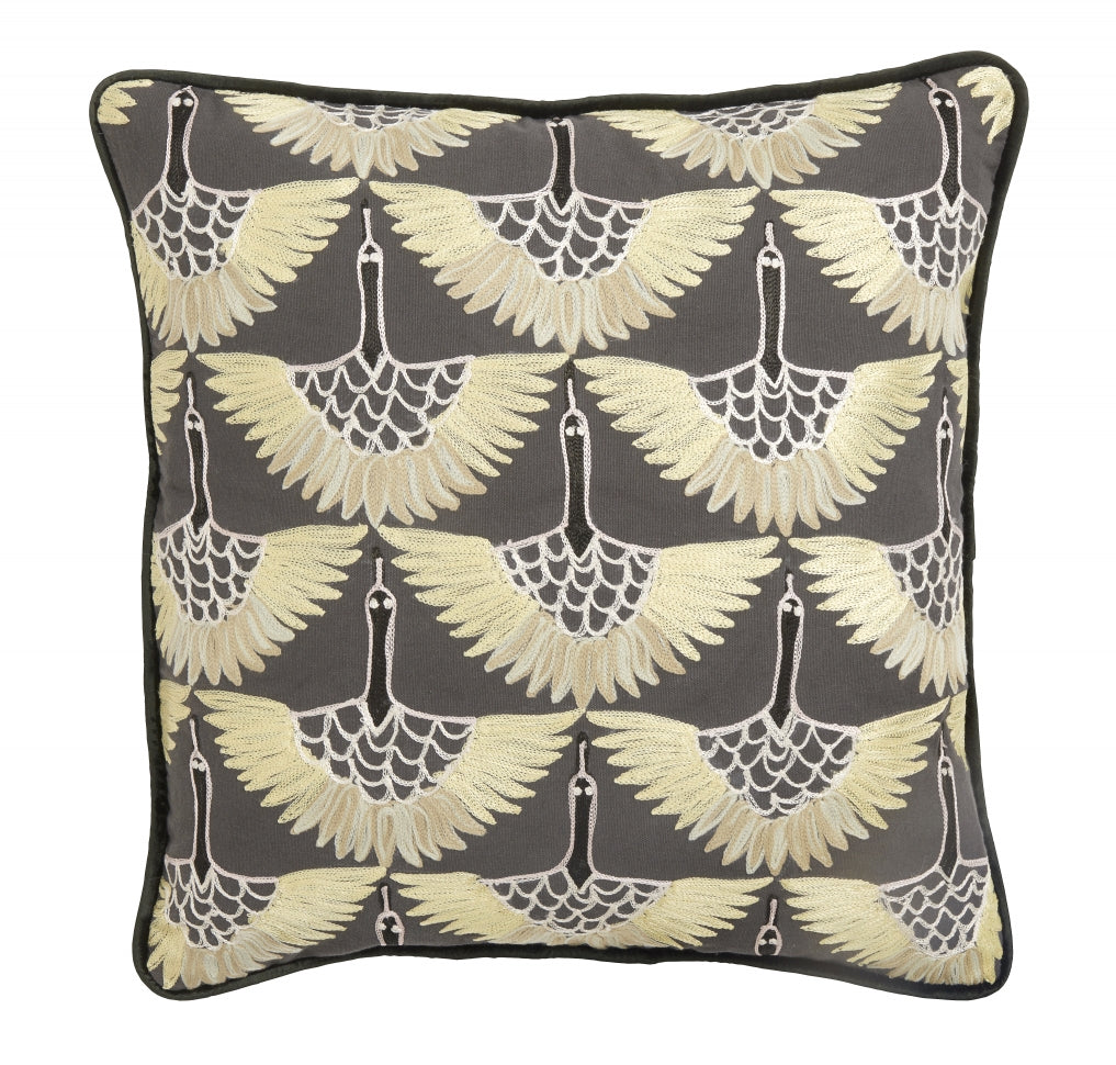 Cushion cover, yellow bird embroidery