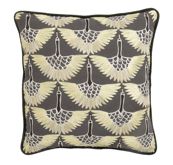 Cushion cover, yellow bird embroidery