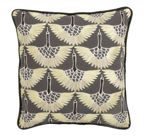 Cushion cover, yellow bird embroidery