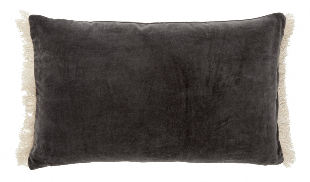 Velvet Cushion cover with Fringes Dark Grey