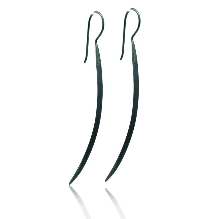 CollardManson 925 Silver Long Curved Earrings- oxidised