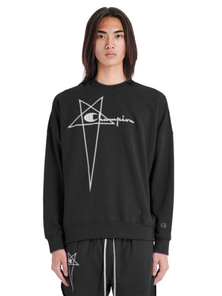 RICK OWENS X CHAMPION KNITTED PULLOVER SWEATSHIRT - BLACK