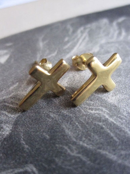 925 Silver Crucifix Studs- gold plated