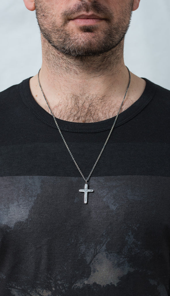 925 Silver Hammered Cross Necklace- oxidised