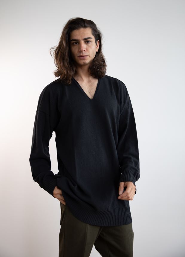 rick owen 22aw wool round neck knitblack
