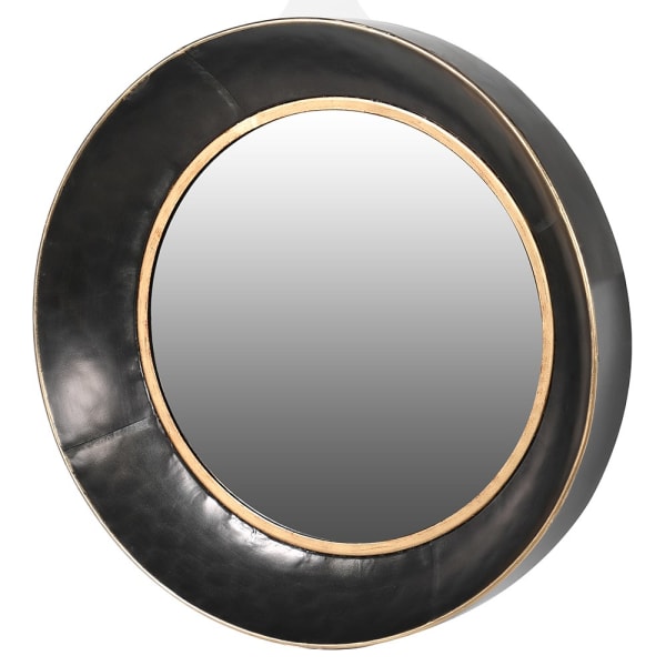 Black Dimpled Round Mirror