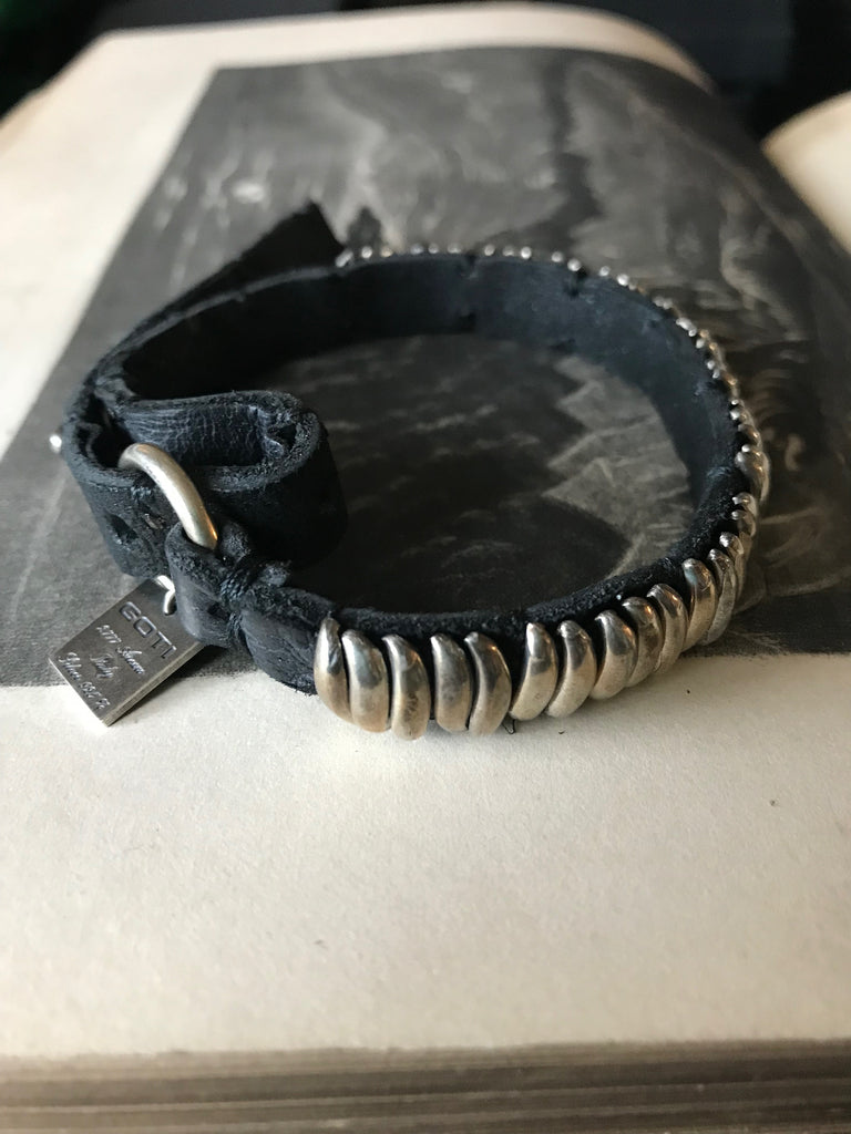 Goti 925 Oxidised Silver and leather bracelet BR212
