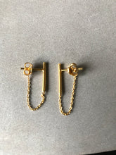 925 Silver Bar Chain Earrings - Gold