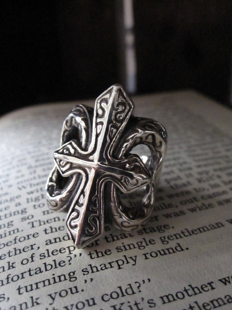 925 Silver large cross ring