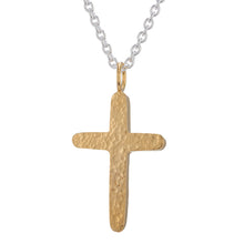 925 Silver Hammered Cross Necklace -Gold