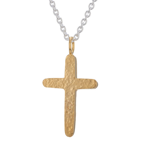 925 Silver Hammered Cross Necklace -Gold