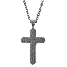 925 Silver Hammered Cross Necklace- oxidised