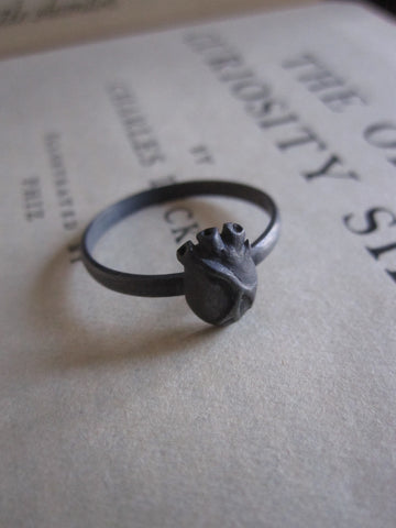 925 silver Anatomical Heart Ring Oxidised