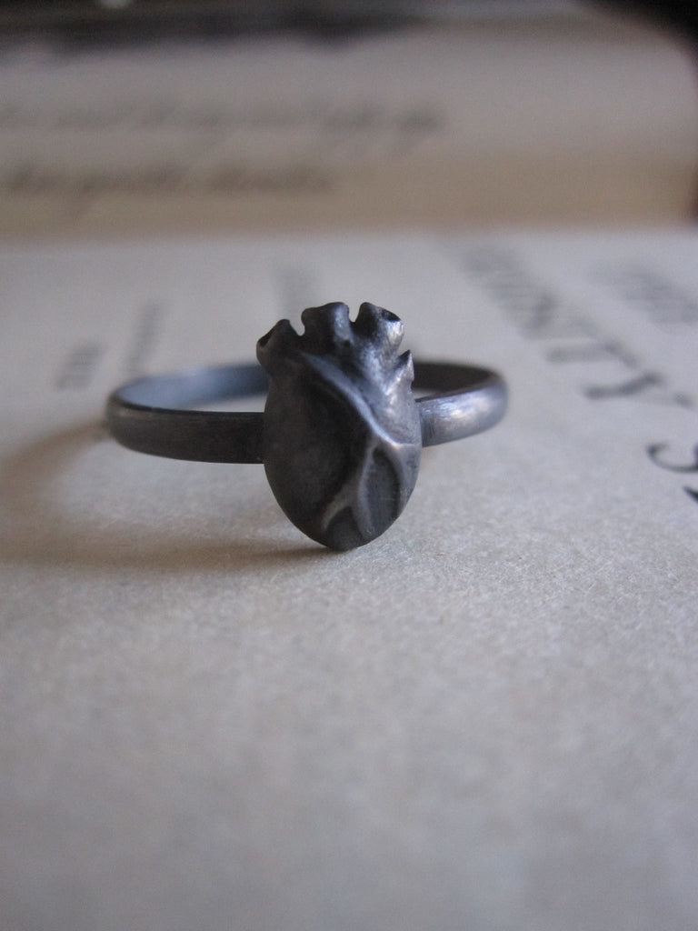 925 silver Anatomical Heart Ring Oxidised