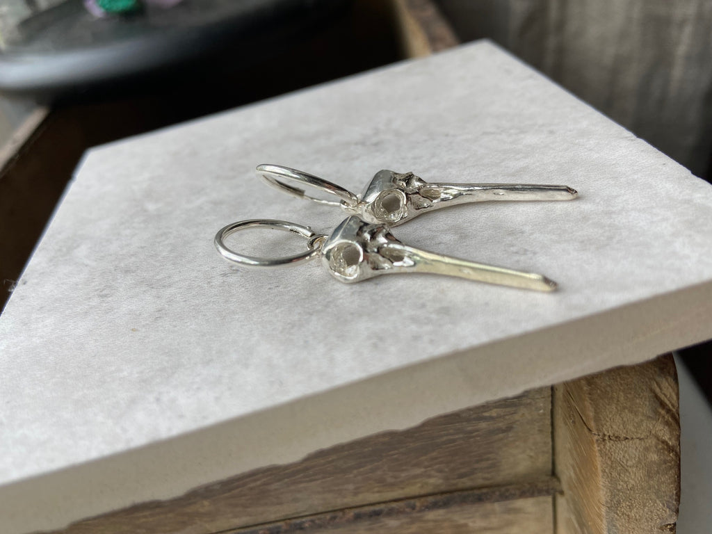 WDTS - Bird Skull Small Hoop Earrings - Silver