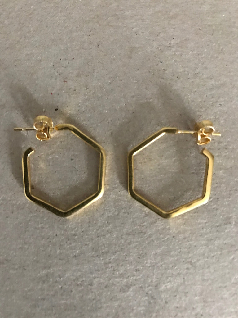 Gold plated 925 Silver small hexagon Earrings- gold