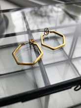 Gold plated 925 Silver small hexagon Earrings- gold