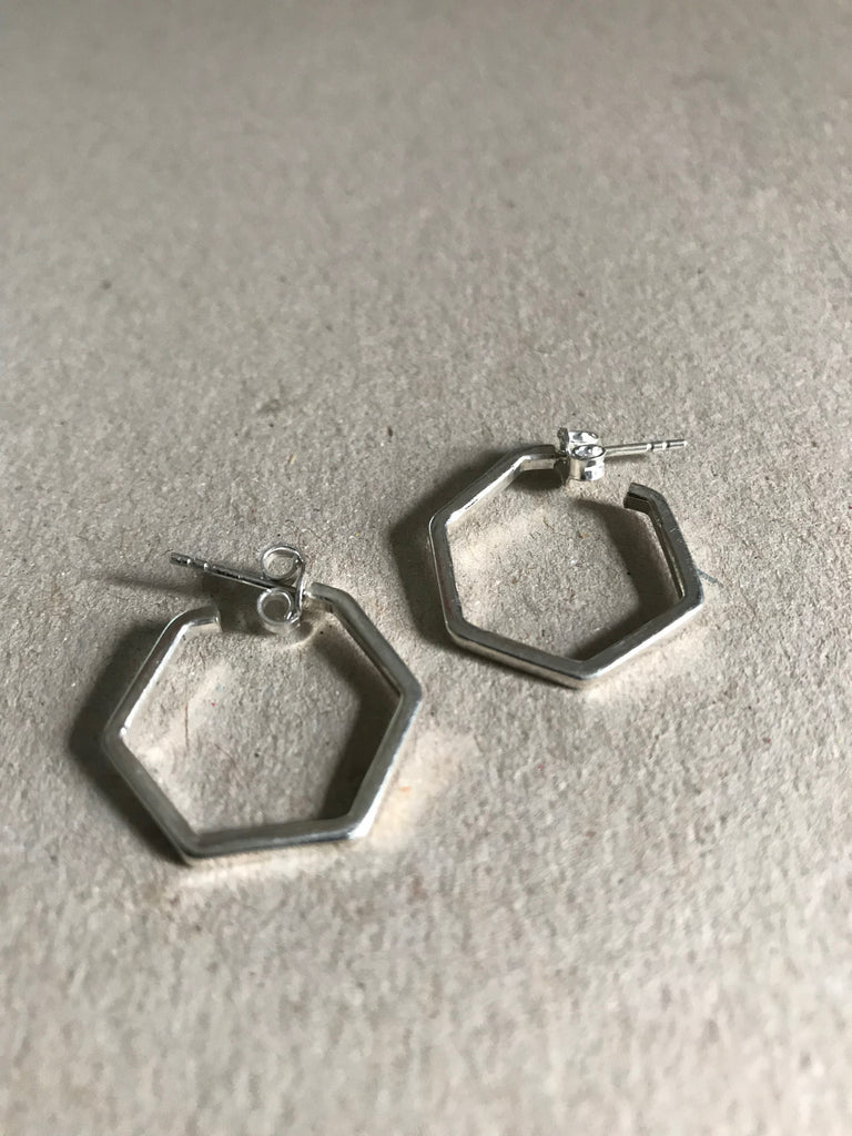 Silver 925 small hexagon Earrings