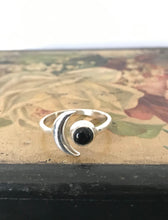 925 Silver moon ring with black onyx