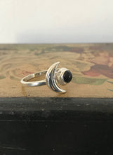 925 Silver moon ring with black onyx