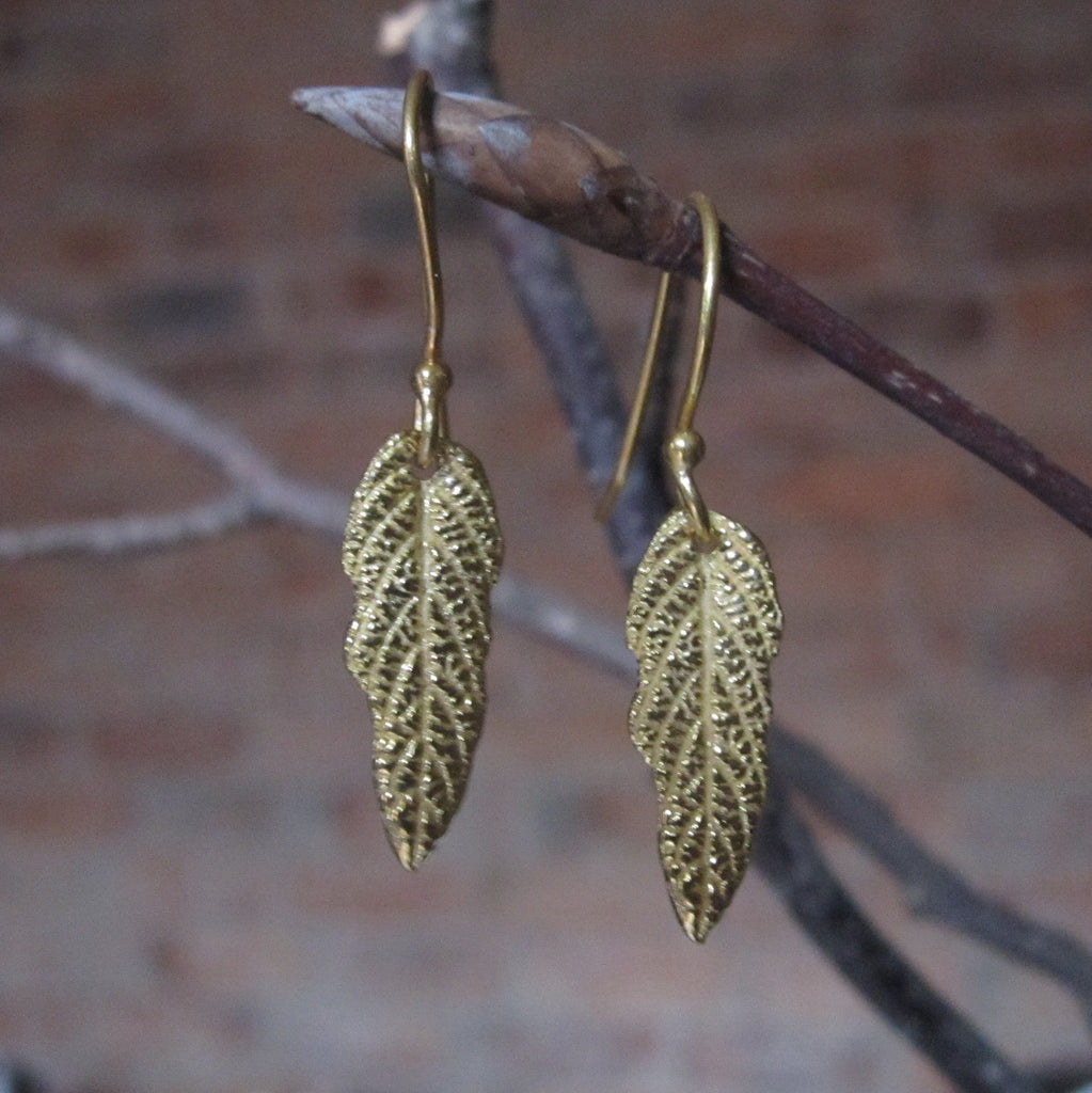 CollardManson 925 Silver Leaf Earrings- gold