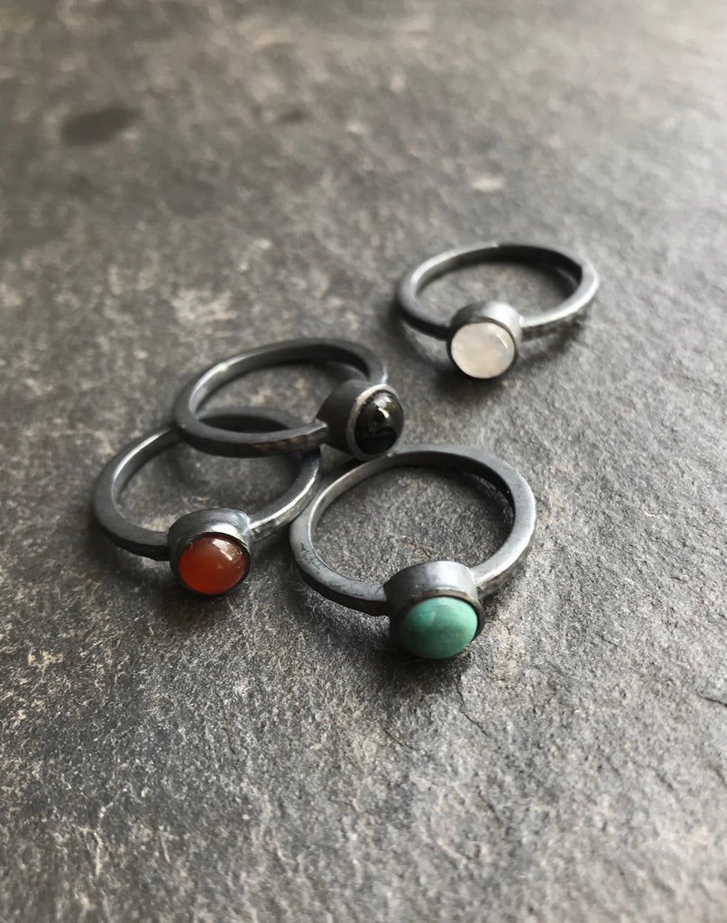 925 silver oxidised ring with Carnelian