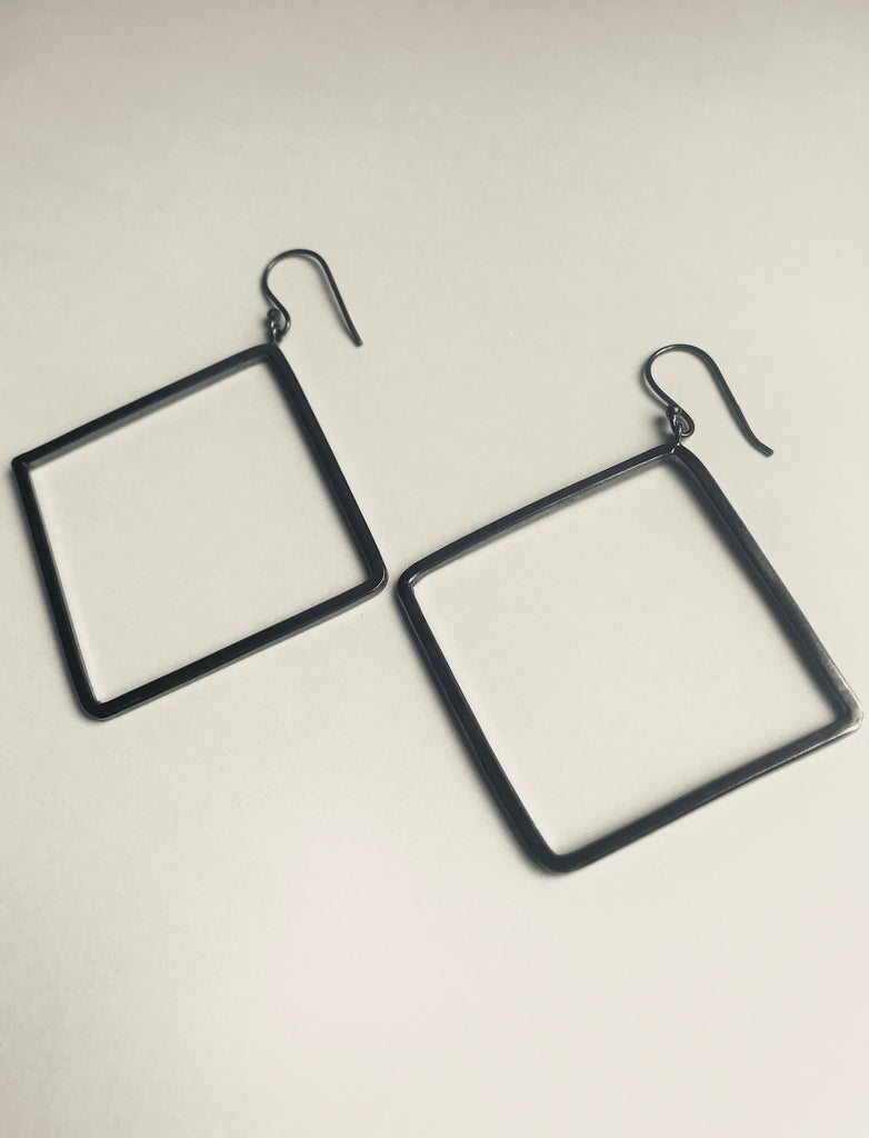 Oxidised 925 Silver square drop earrings