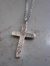 925 Silver Hammered Cross Necklace- oxidised