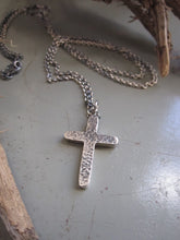 925 Silver Hammered Cross Necklace- oxidised