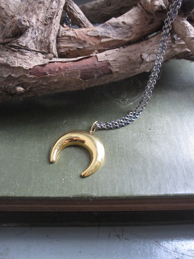 925 Silver Crescent Moon Necklace-gold