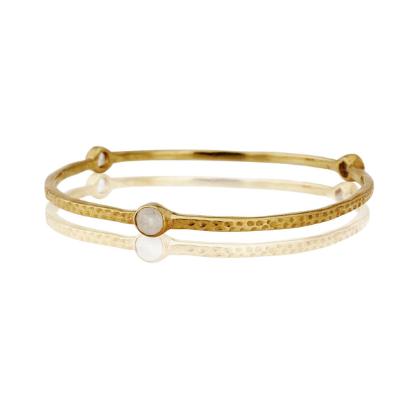 925 silver hammered tri stone bangle-gold plated