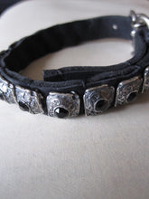 Goti 925 Oxidised Silver and leather bracelet with black stones