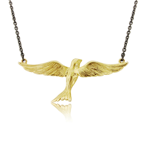 CollardManson 925 Flying Bird Necklace- Oxidised Silver/Gold Plated