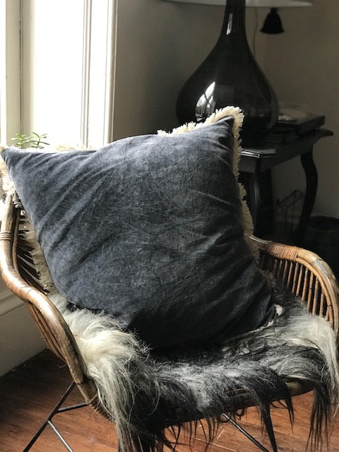 Stonewashed Velvet Cushion cover - Charcoal 60x60