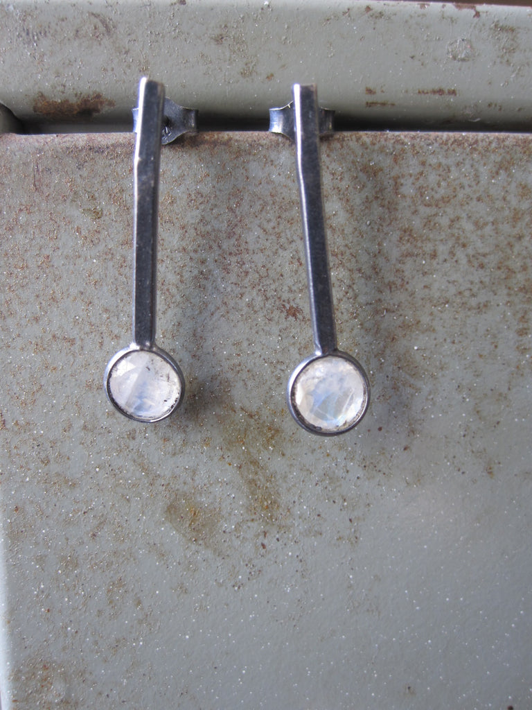 925 Oxidised Silver Stud Drop Moonstone Earrings