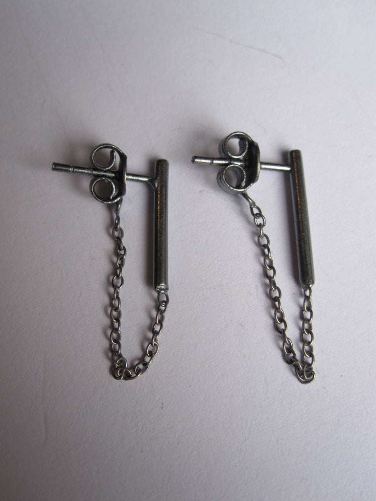 925 Silver Bar Chain Earrings oxidised